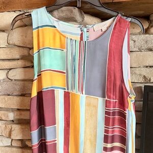 LOFT Red and Gray Striped Dress